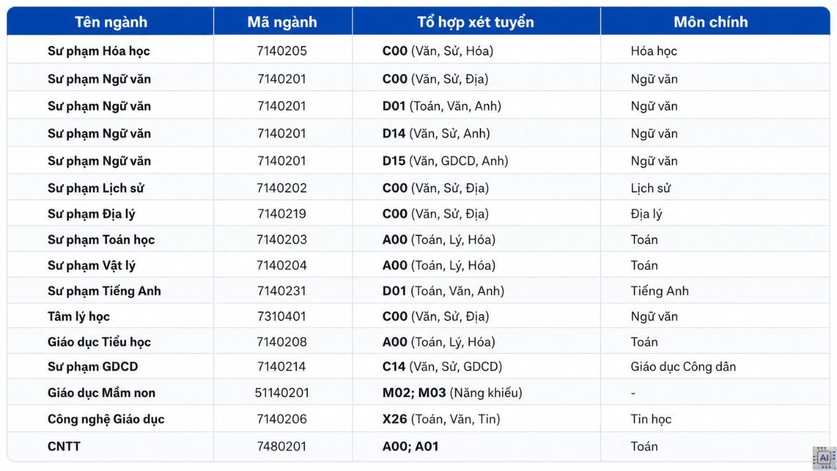 Tổ hợp xét tuyển Trường Đại học Sư phạm TPHCM 2025