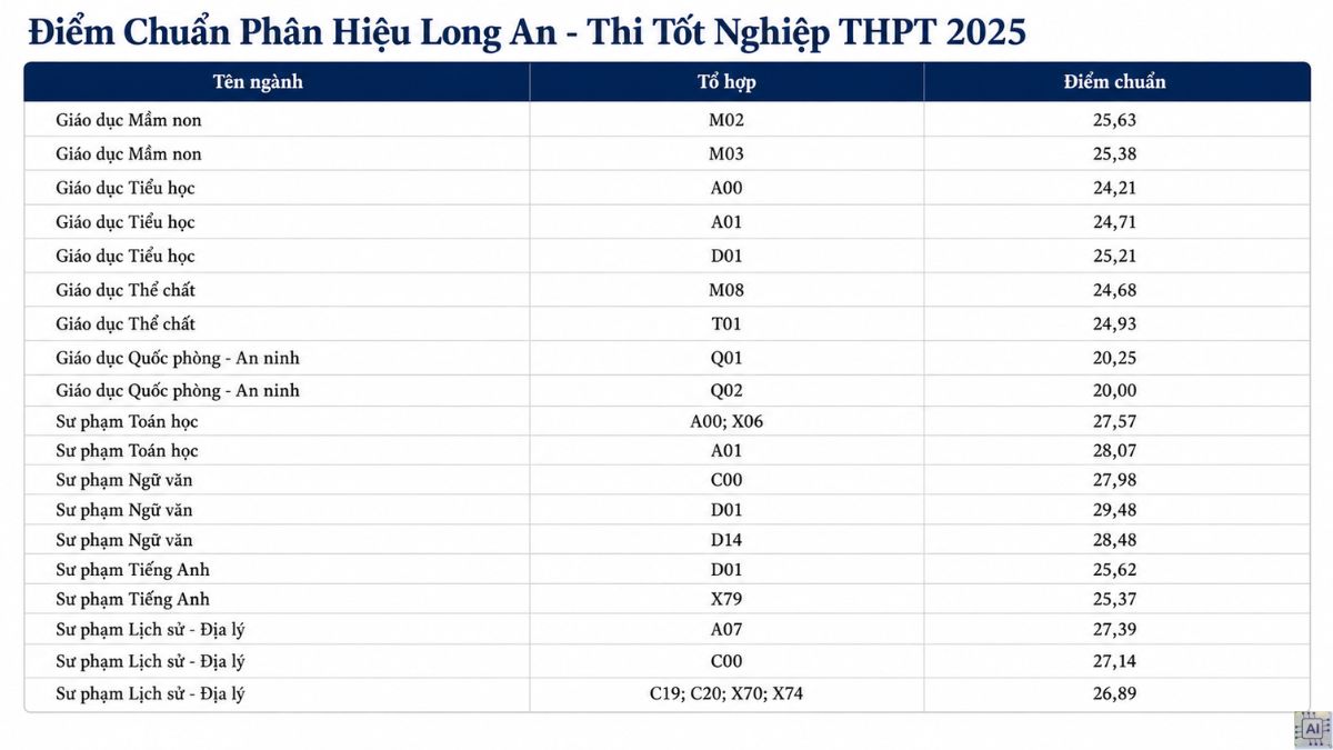 Điểm chuẩn phân hiệu Long An 2025