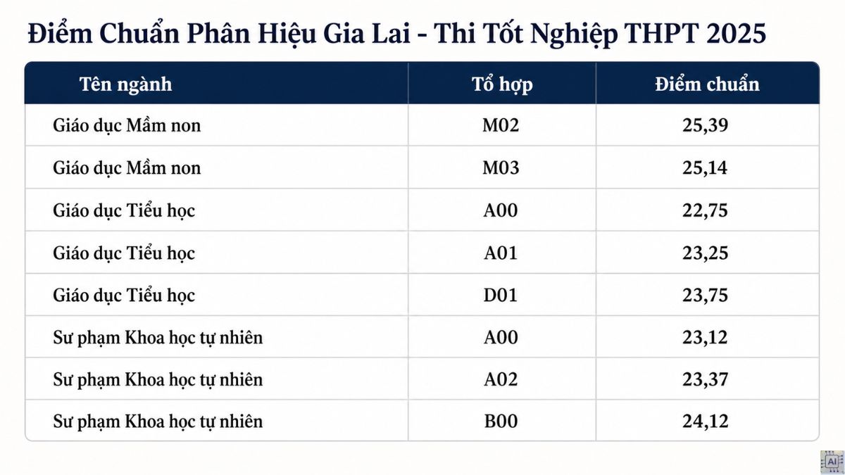 Điểm chuẩn phân hiệu Gia Lai 2025