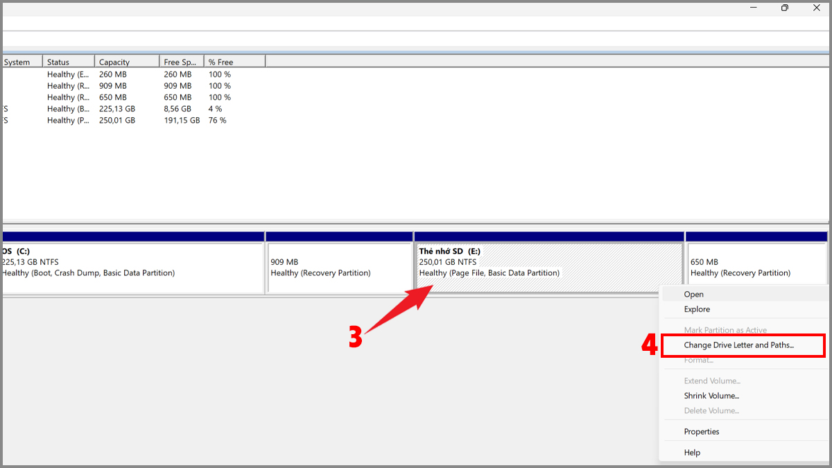 Tìm phân vùng ổ đĩa D hoặc E bị mất ký tự ổ