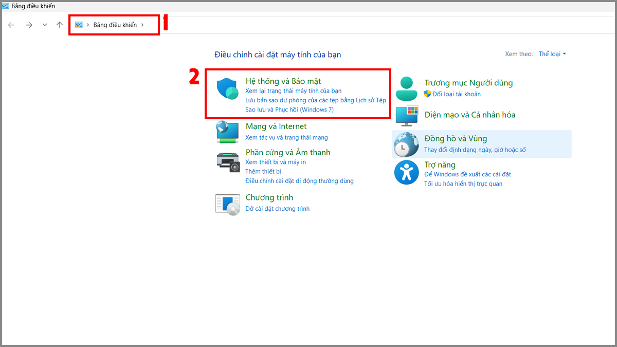 Vào Control Panel (Bảng điều khiển)