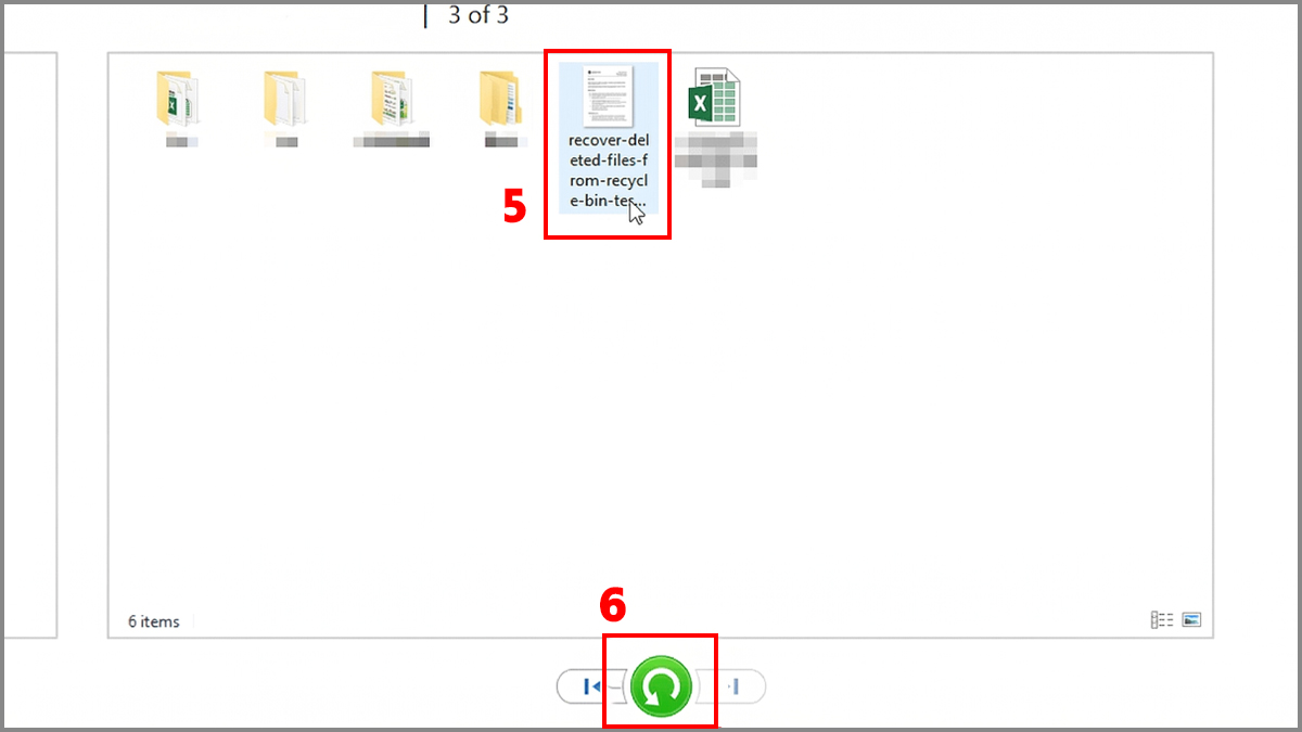 Chọn file và bấm Restore