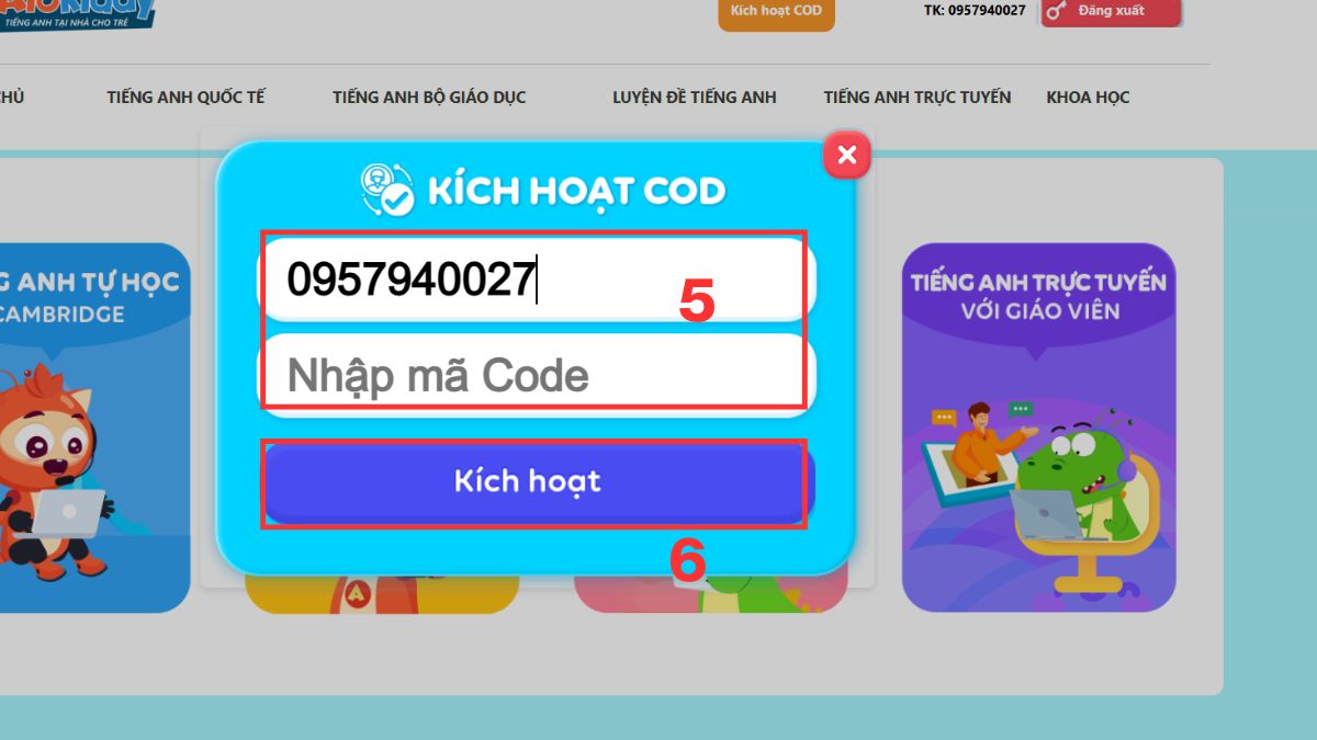 Nhập chính xác mã kích hoạt 