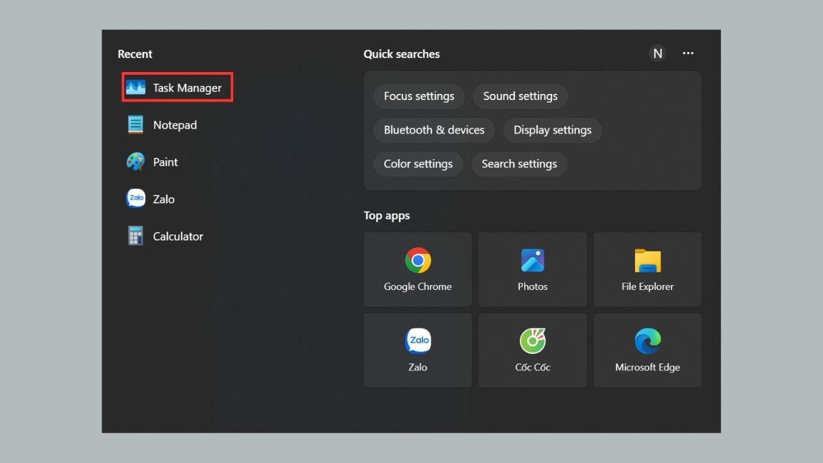 Mở trình quản lý Task Manager