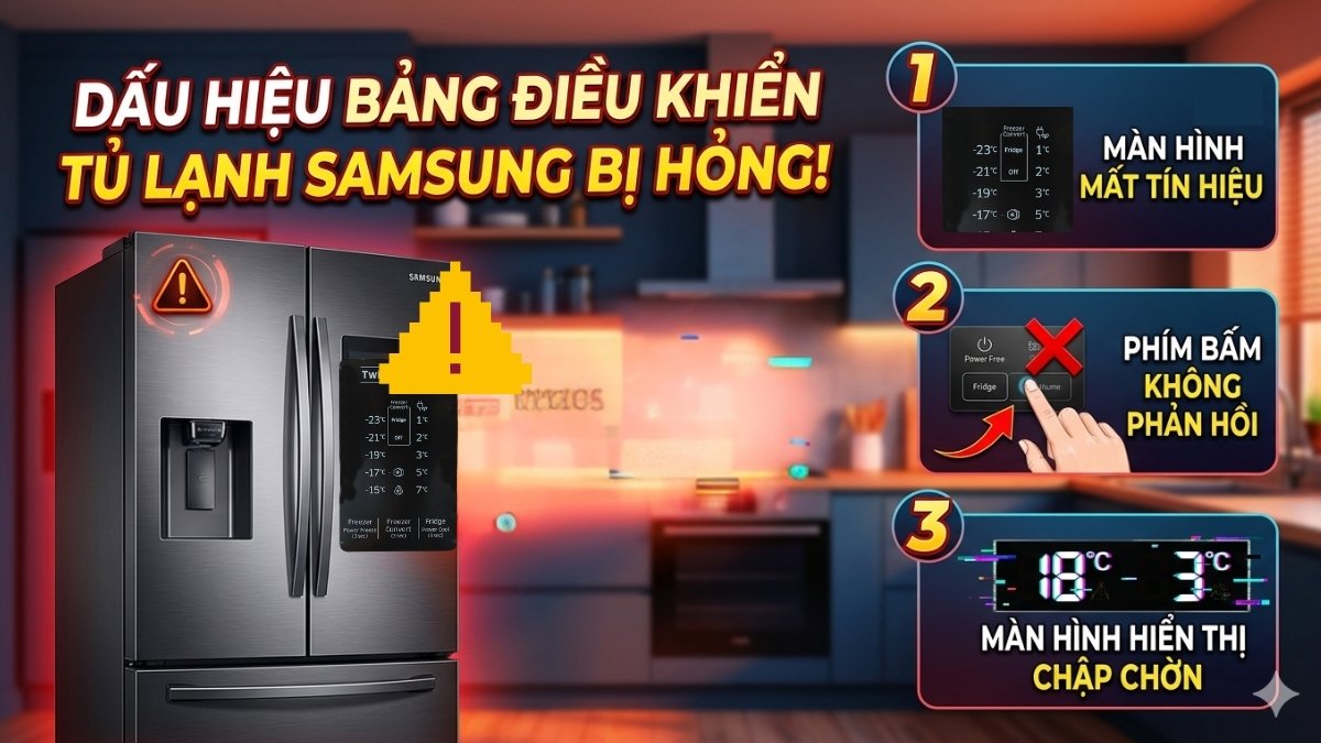 Dấu hiệu bảng điều khiển tủ lạnh Samsung bị hỏng