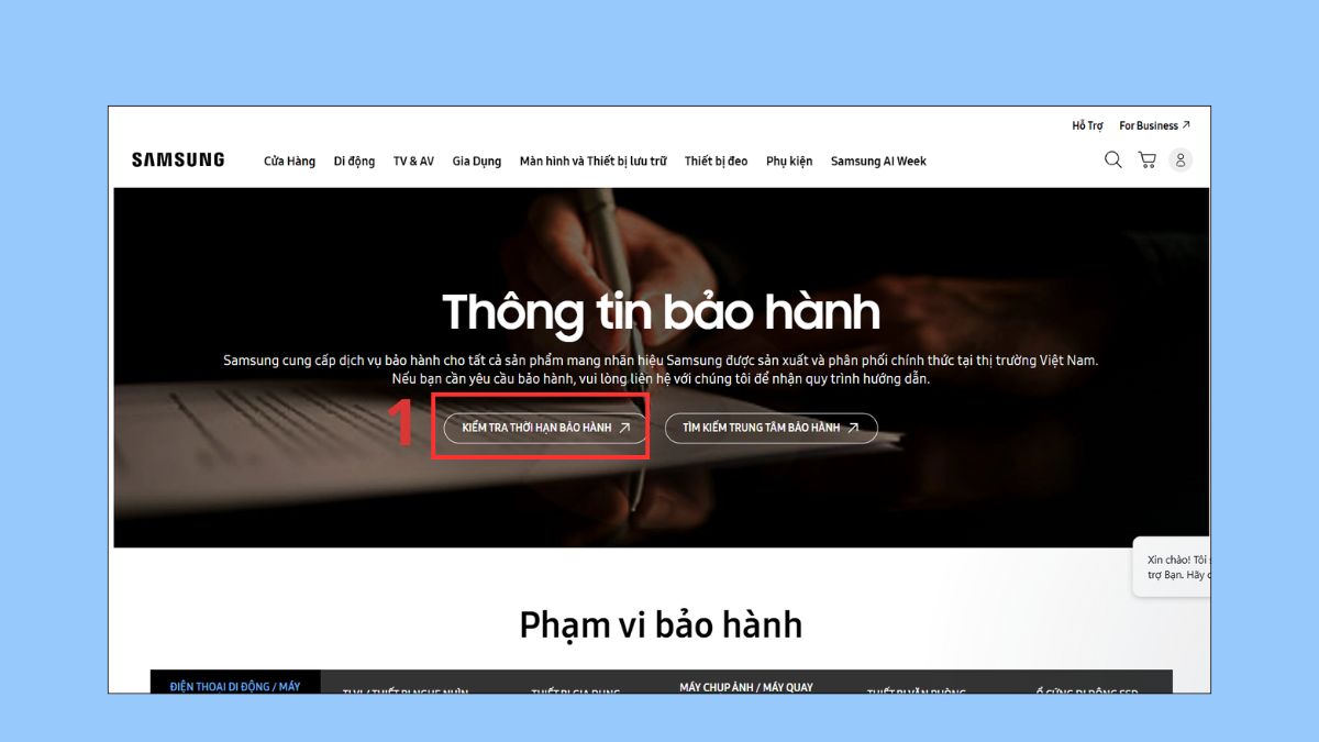 Cách kiểm tra bảo hành qua website Samsung