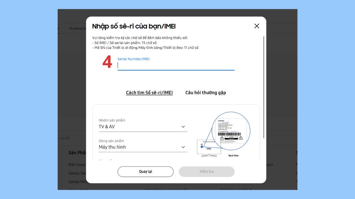 Điền số Serial (S/N) của tủ lạnh Samsung