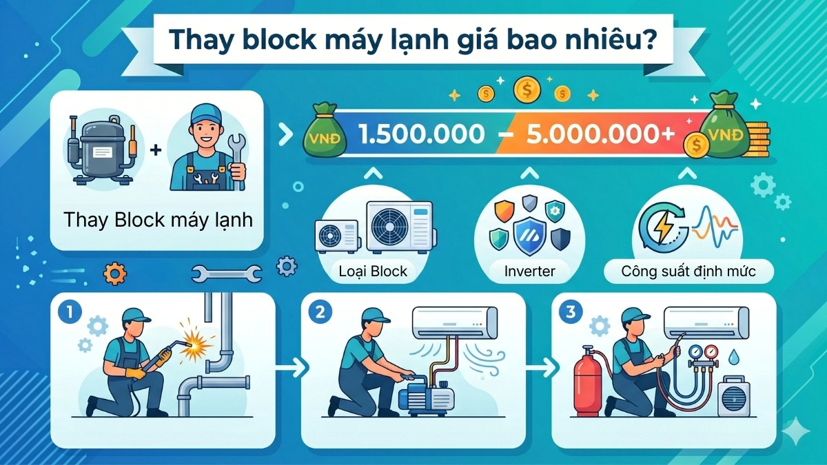 Thay block máy lạnh giá bao nhiêu?