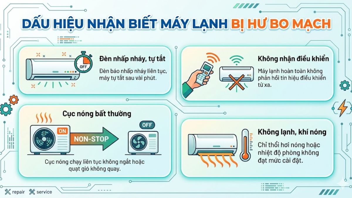 Dấu hiệu nhận biết máy lạnh bị hư bo mạch