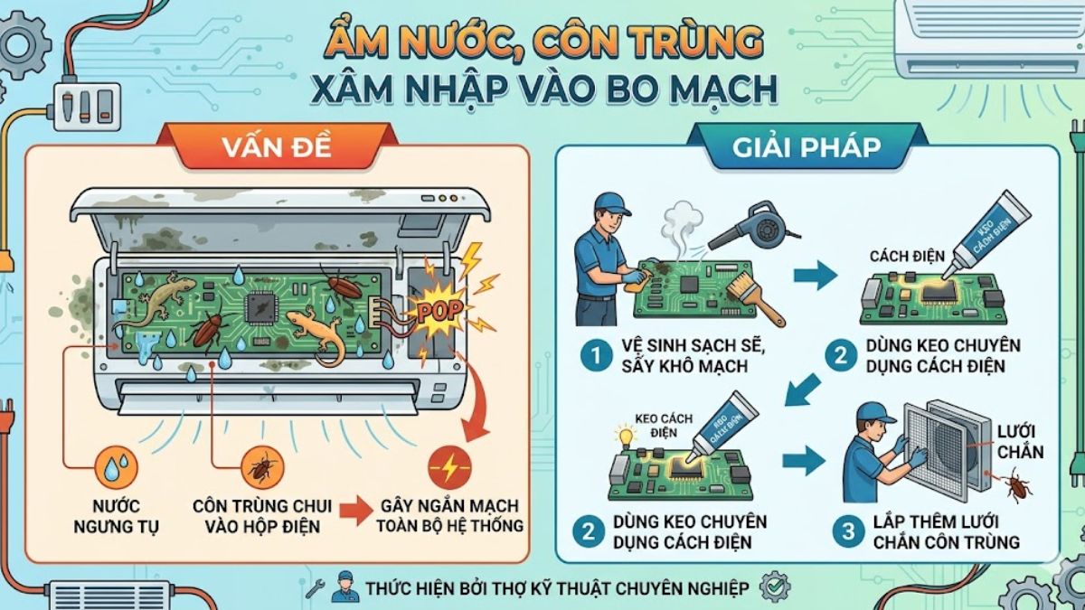 Côn trùng xâm nhập vào bo mạch máy lạnh