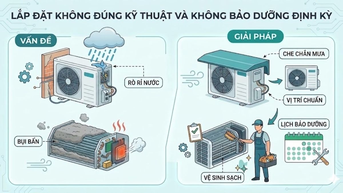 Lắp đặt máy lạnh không đúng kỹ thuật 