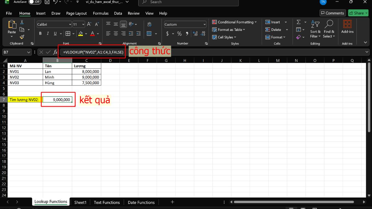 Hàm VLOOKUP để tra cứu theo cột
