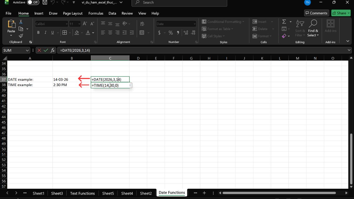 Hàm DATE và TIME để tạo ngày giờ