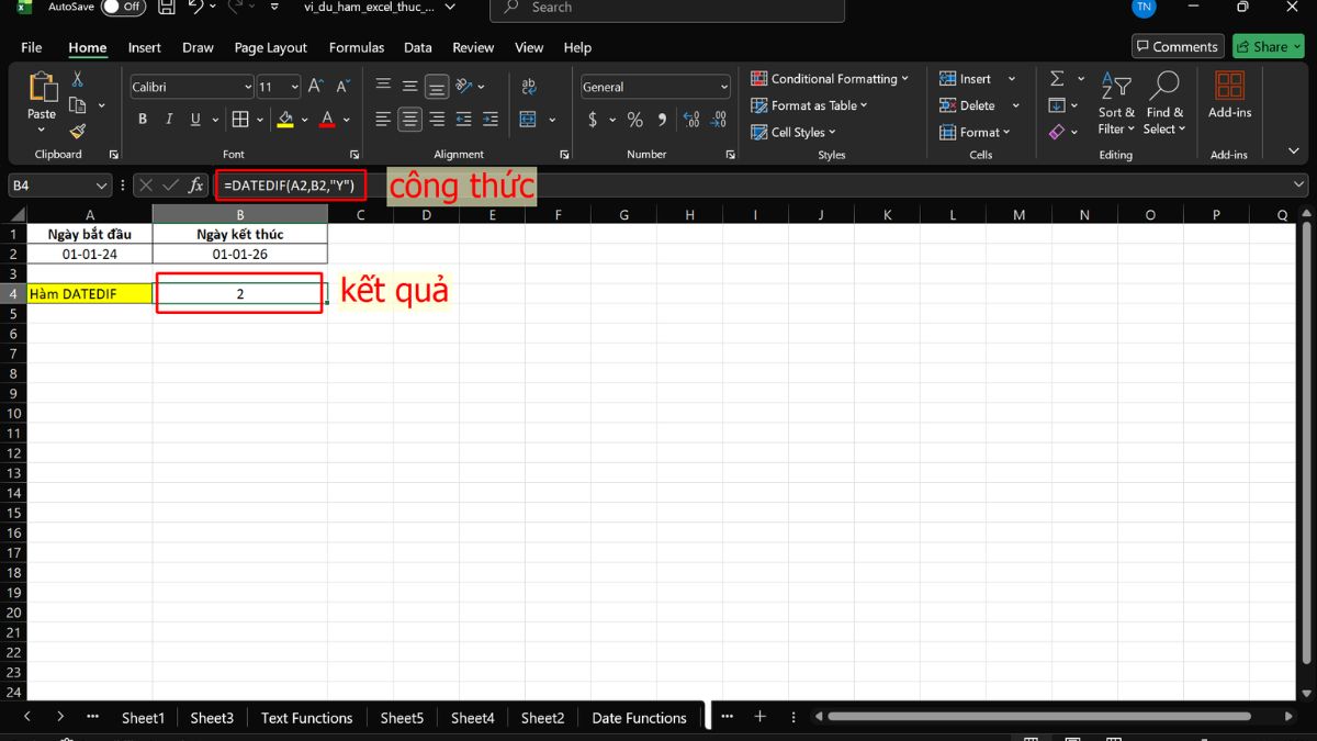 Hàm DATEDIF để tính khoảng cách ngày tháng