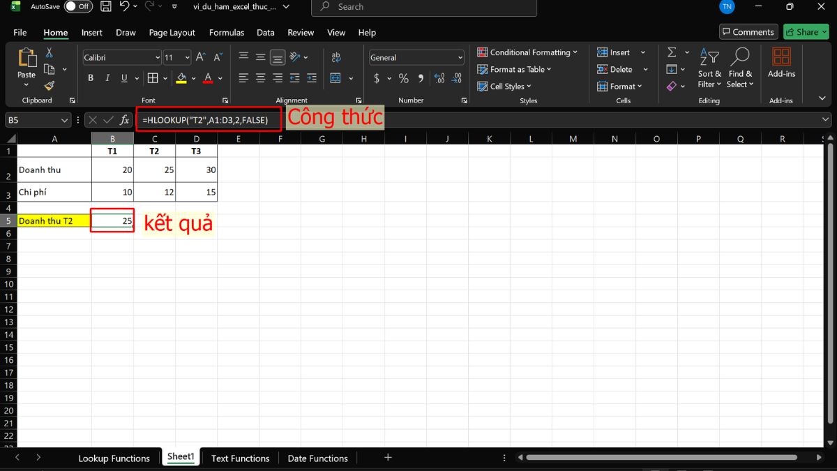 Hàm HLOOKUP để tra cứu theo hàng