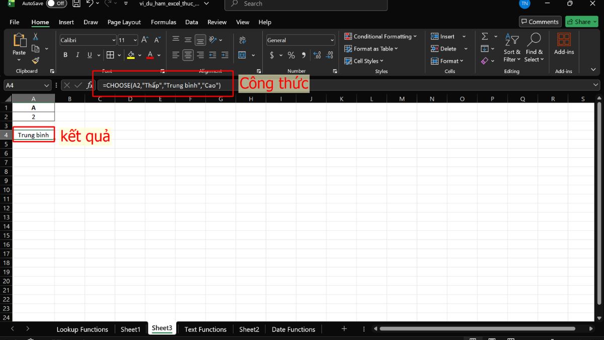 Hàm CHOOSE để chọn giá trị từ danh sách