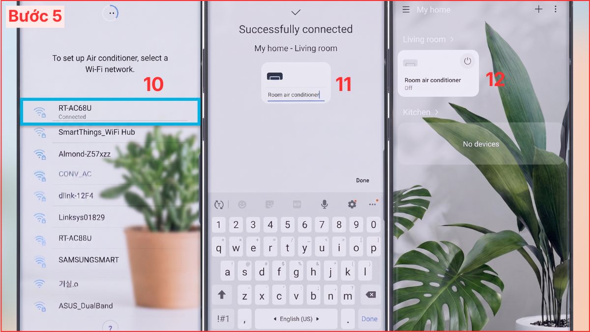 Bật nguồn điều hòa, nhập thông tin Wi-Fi