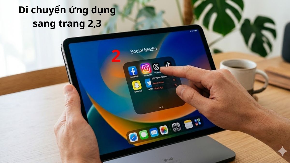  Chạm vào thư mục mới tạo rồi kéo ứng dụng sang đúng trang