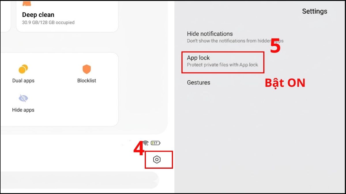Chọn App Lock và đặt mật khẩu