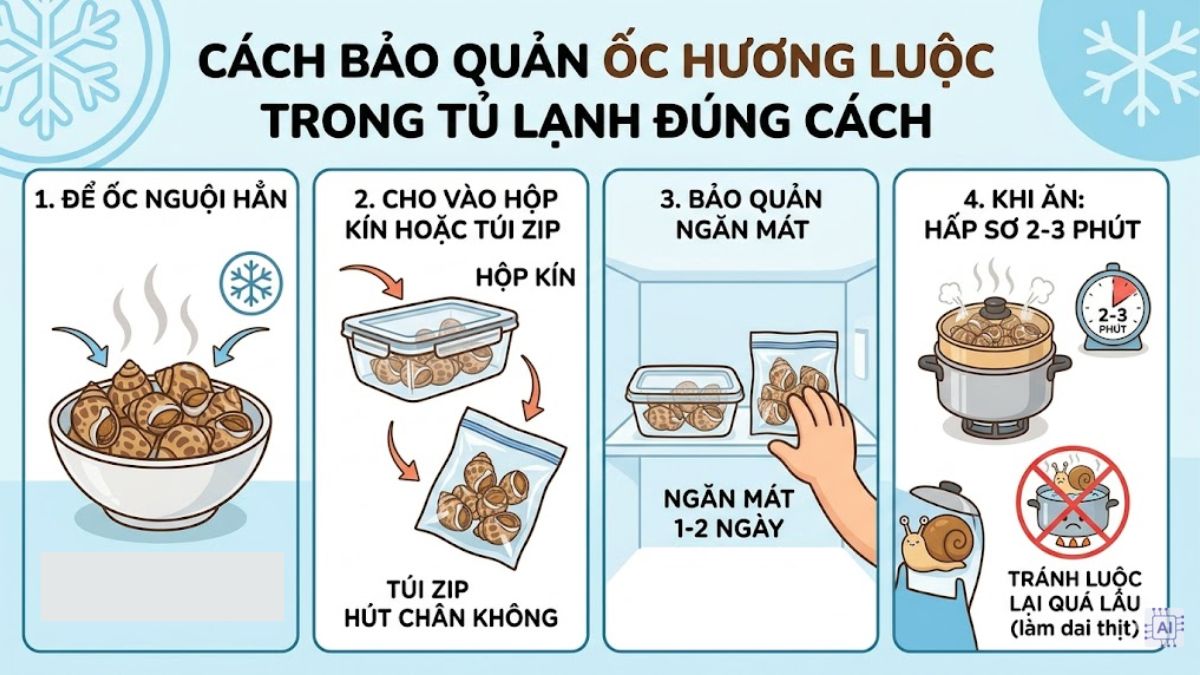 Cách bảo quản ốc hương đã luộc
