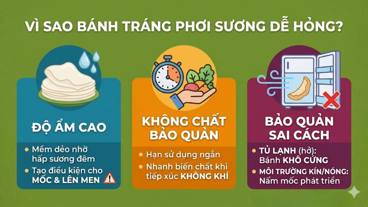 Vì sao bánh tráng phơi sương dễ bị hỏng?