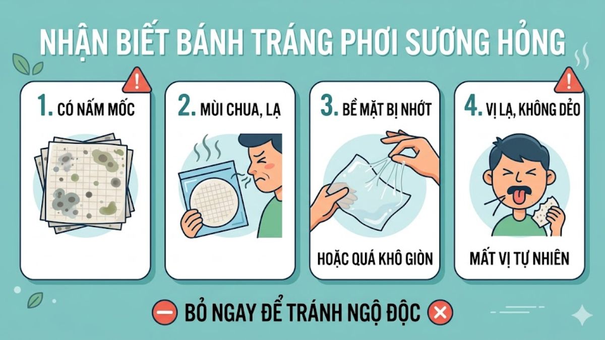 Dấu hiệu nhận biết bánh tráng phơi sương đã hỏng