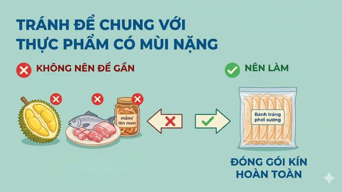 Tránh để chung với thực phẩm có mùi nặng