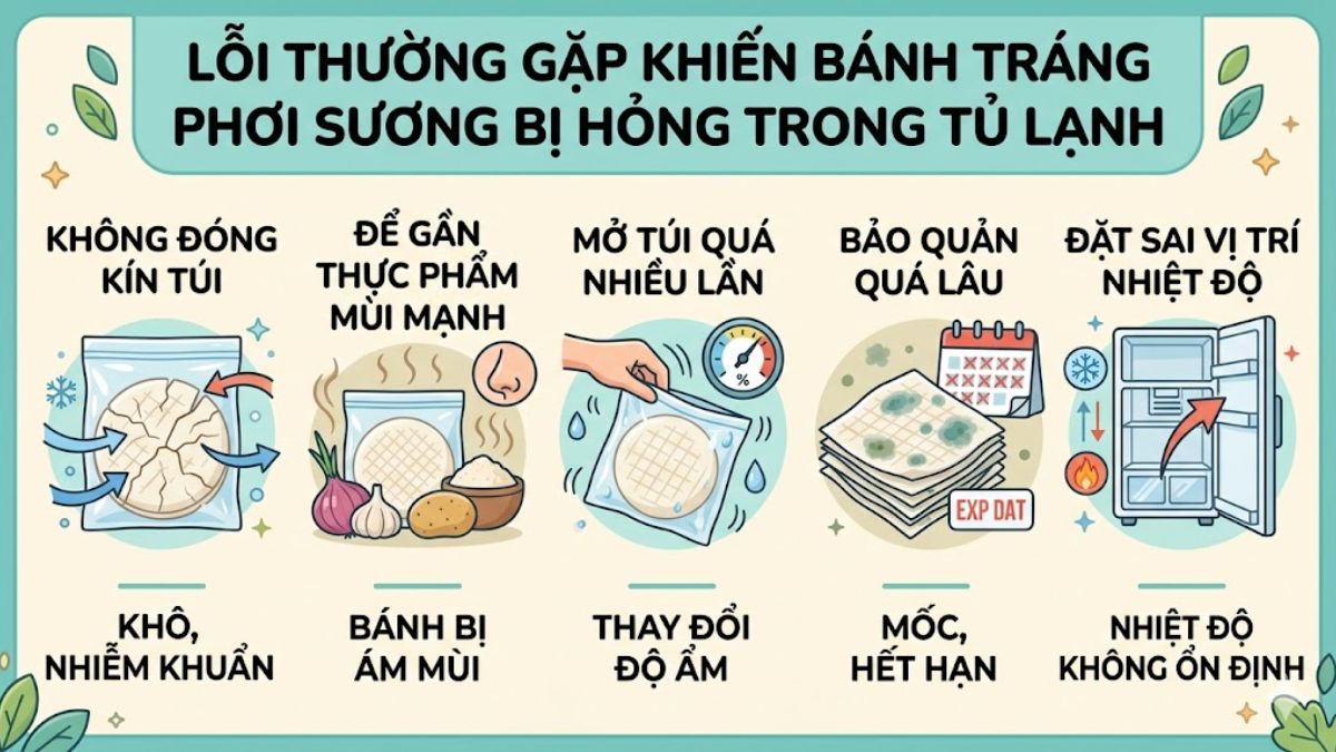 Lỗi thường gặp khiến bánh tráng phơi sương bị hỏng trong tủ lạnh