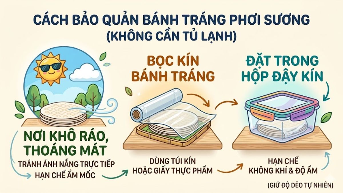 Cách bảo quản bánh tráng phơi sương không cần tủ lạnh