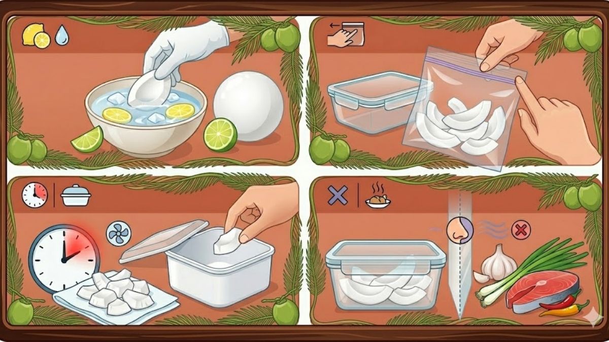 Các mẹo giúp cùi dừa tươi giữ màu trắng và thơm lâu hơn