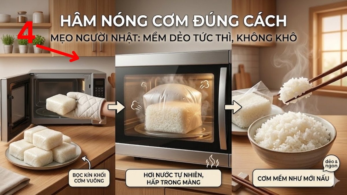 Hâm nóng cơm đúng cách để cơm mềm như mới nấu