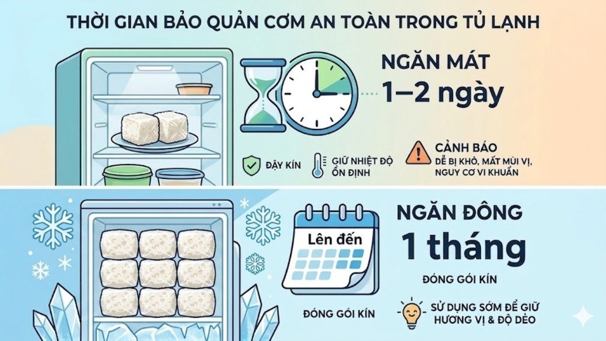 Thời gian bảo quản cơm an toàn trong tủ lạnh