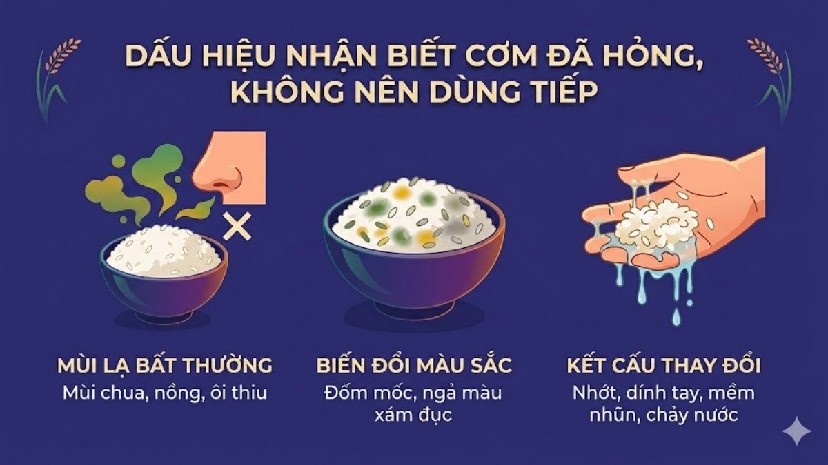 Dấu hiệu nhận biết cơm đã hỏng