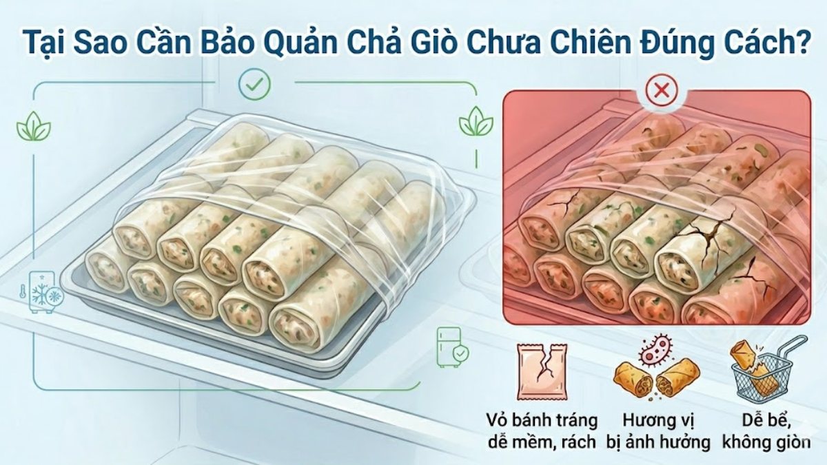 Tại sao cần bảo quản chả giò chưa chiên đúng cách?