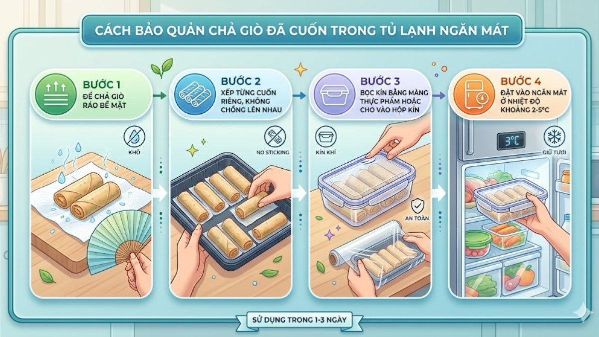 Cách bảo quản chả giò đã cuốn trong tủ lạnh ngăn mát