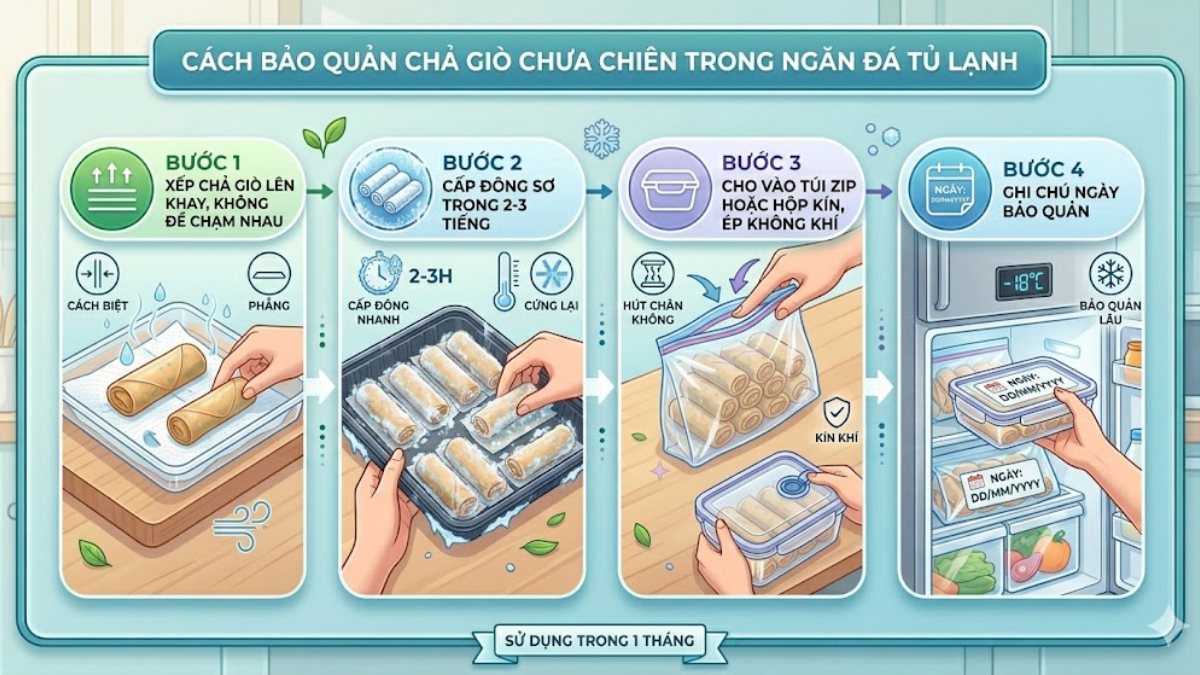 Cách bảo quản chả giò chưa chiên trong ngăn đá tủ lạnh