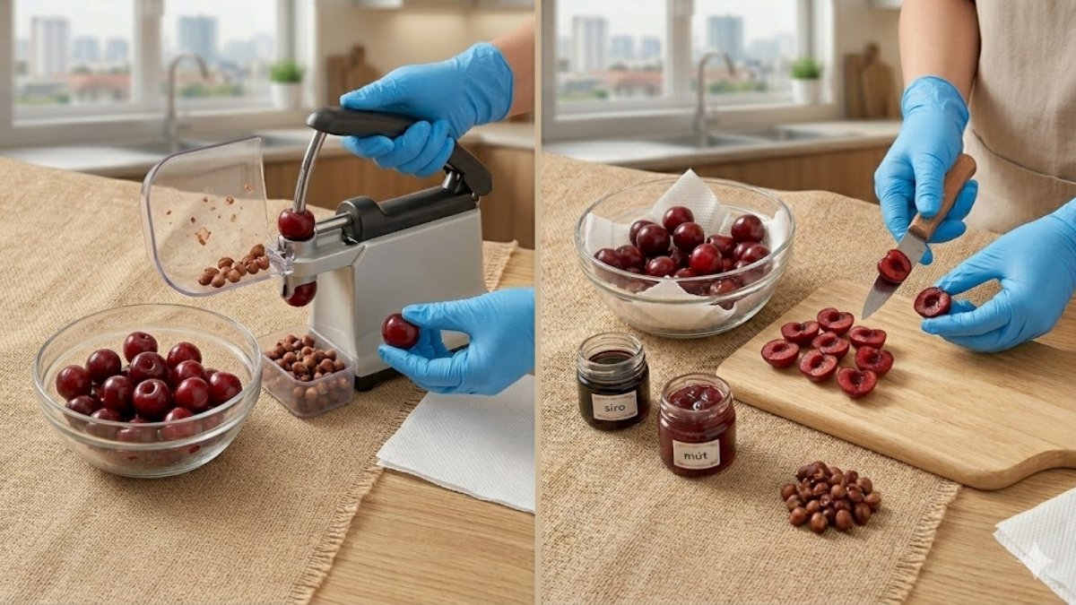 Tách hạt hoặc cắt đôi cherry