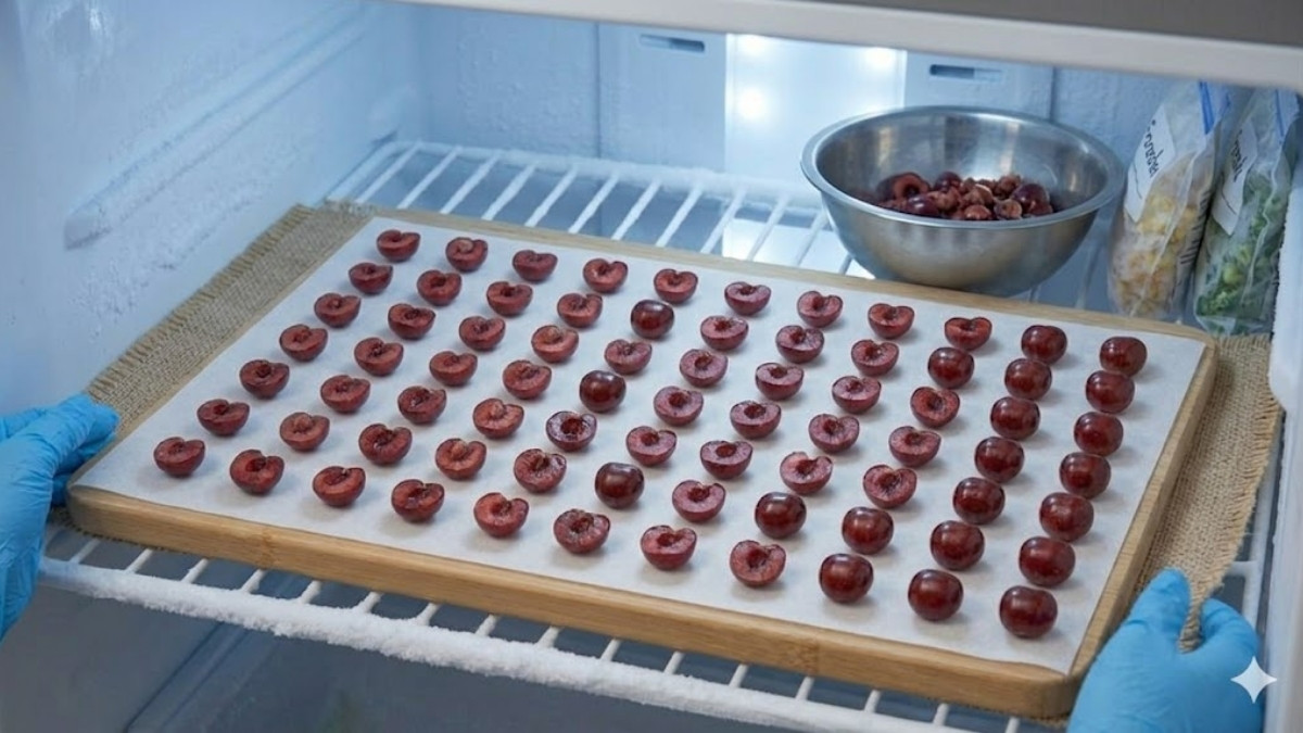 Đặt nguyên khay cherry vào ngăn đông