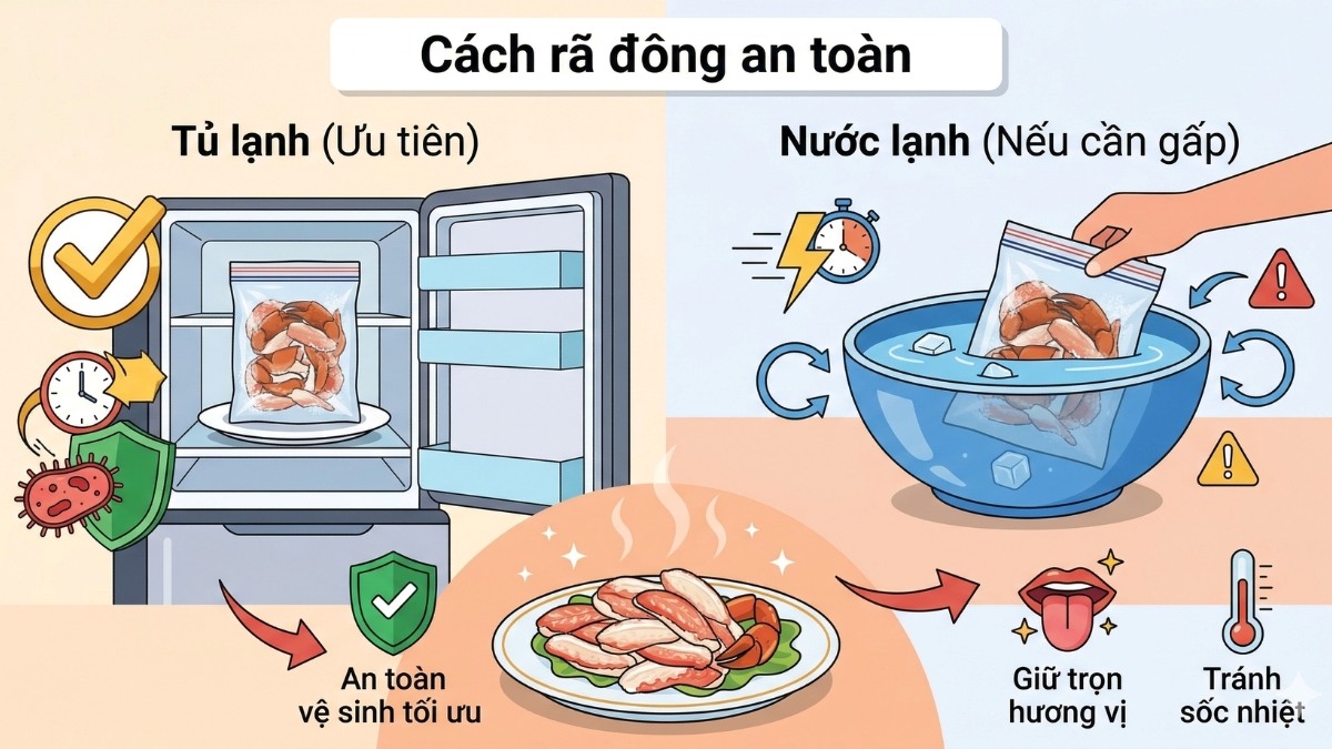 Sử dụng cua đã bảo quản đông đúng cách