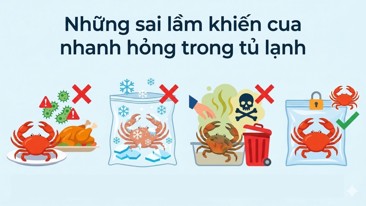 Những sai lầm khiến cua nhanh hỏng trong tủ lạnh