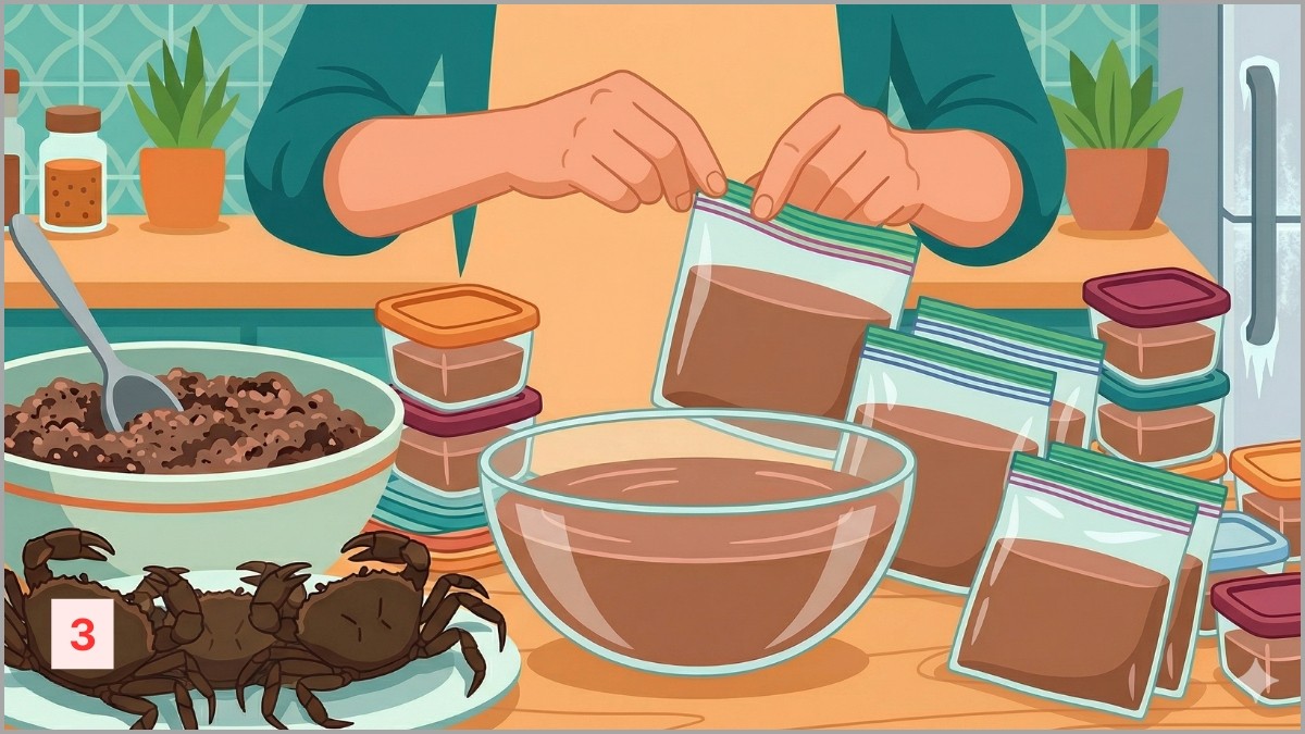 Đựng nước cua vào hộp có nắp đậy kín