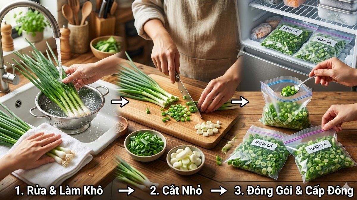 Cách bảo quản hành lá trong tủ đông