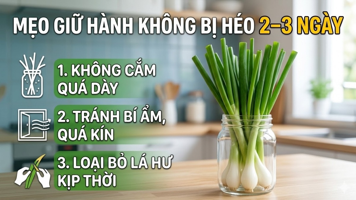 Mẹo giữ hành không bị héo trong 2–3 ngày