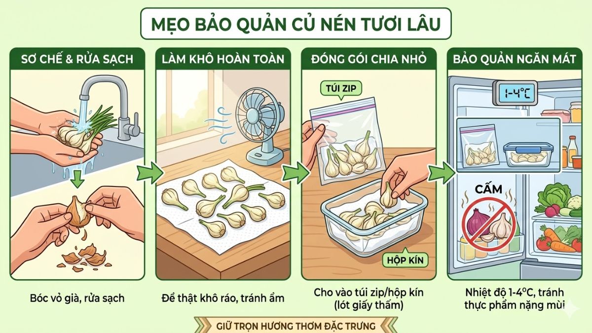 Cách bảo quản hành tăm trong tủ lạnh hiệu quả