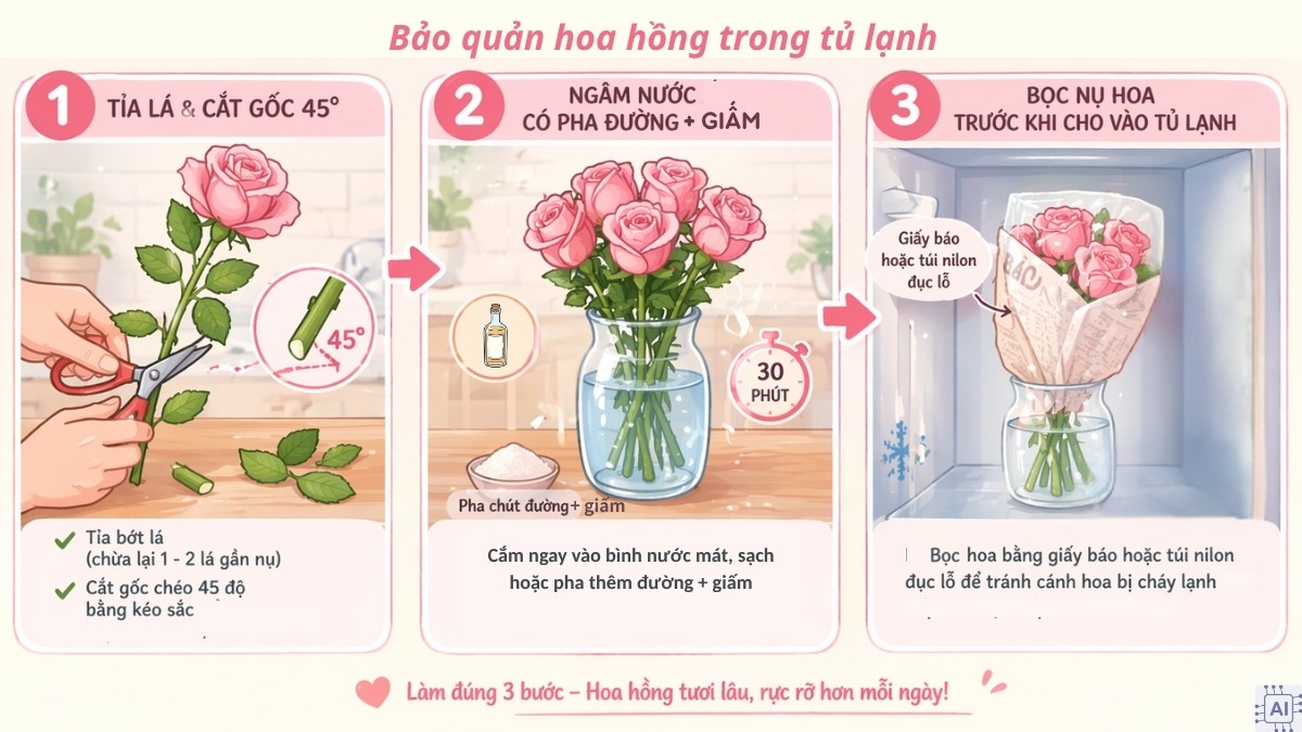 Cách bảo quản hoa hồng, hoa tulip và hoa lay ơn trong tủ lạnh