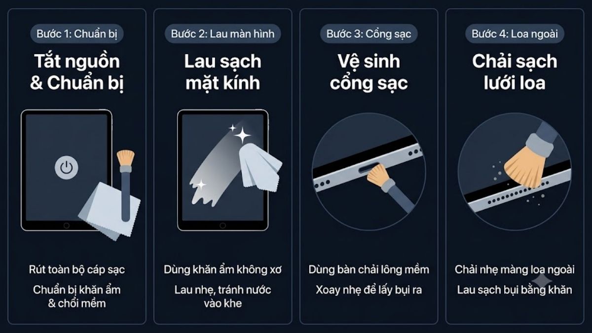 Cách vệ sinh màn hình, cổng sạc và loa ngoài