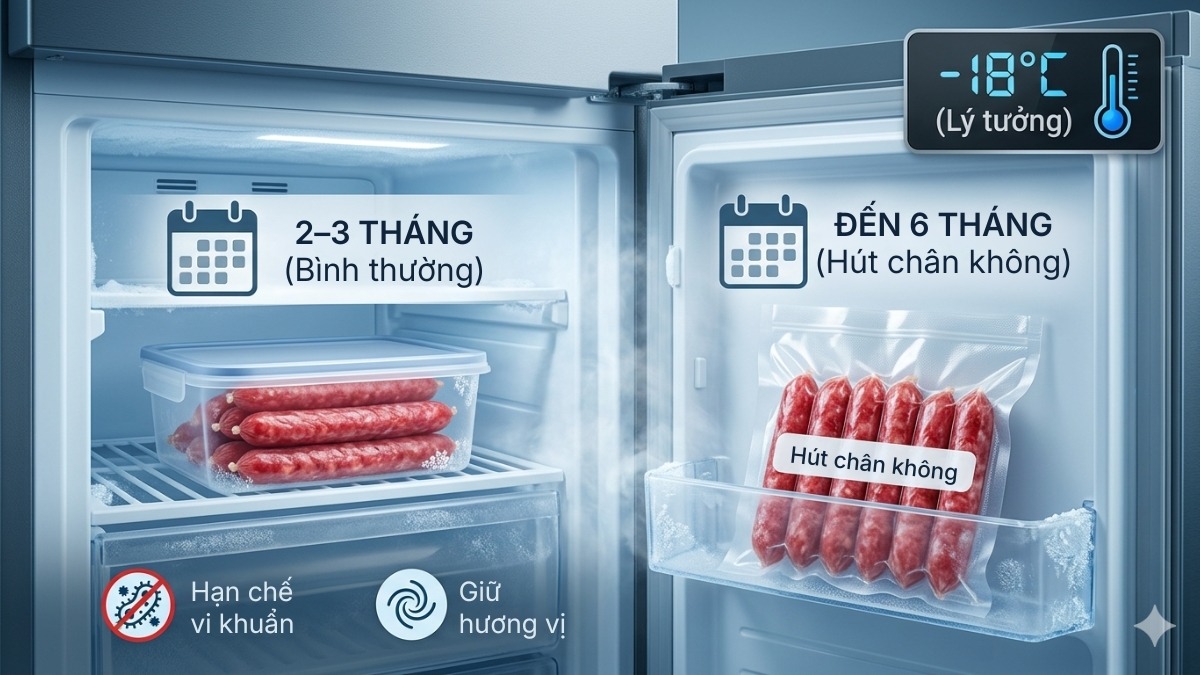 Lạp xưởng để ngăn đông được bao lâu?