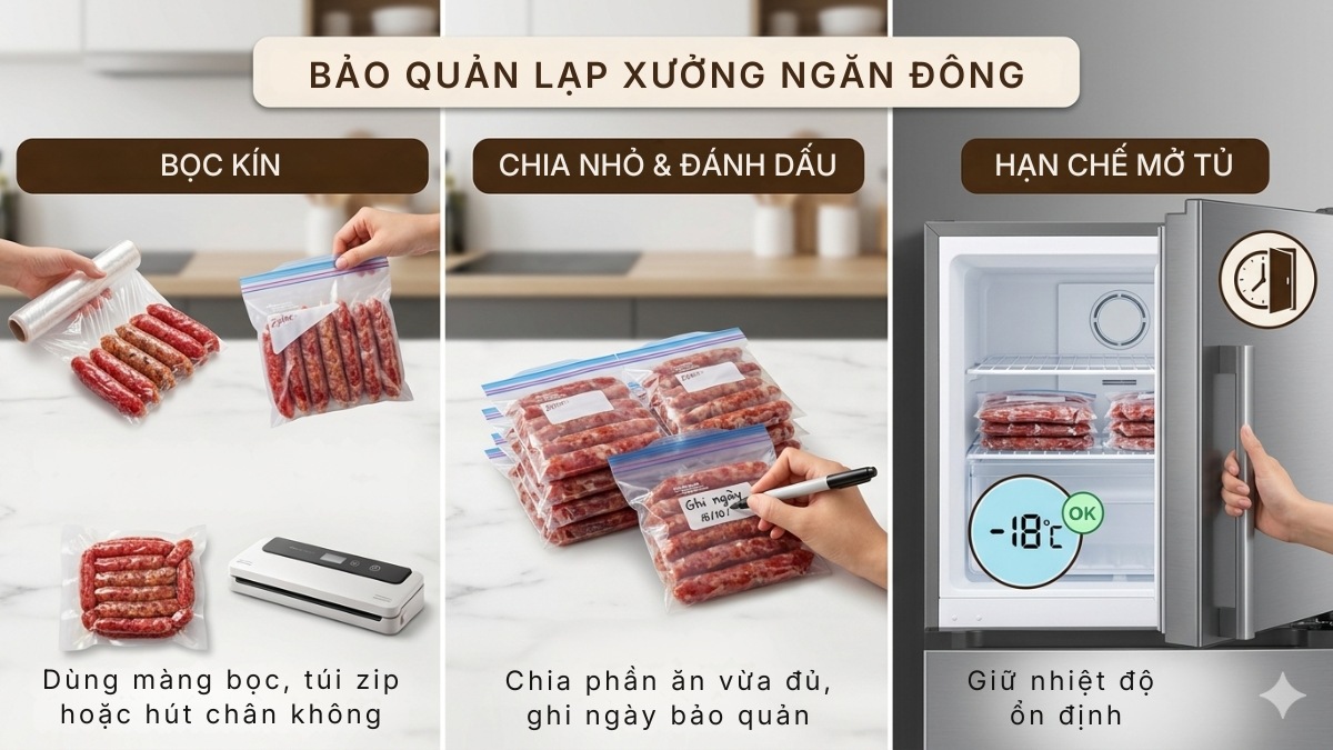 Bảo quản lạp xưởng ngăn đá