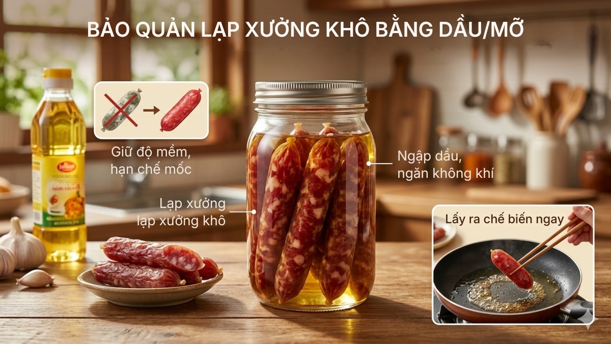 Bảo quản bằng dầu ăn hoặc mỡ