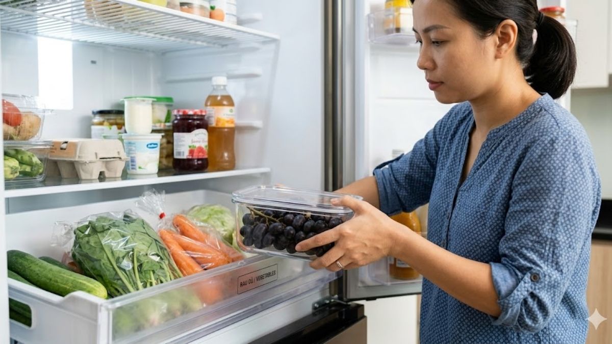 Đặt nho vào đúng vị trí trong ngăn mát